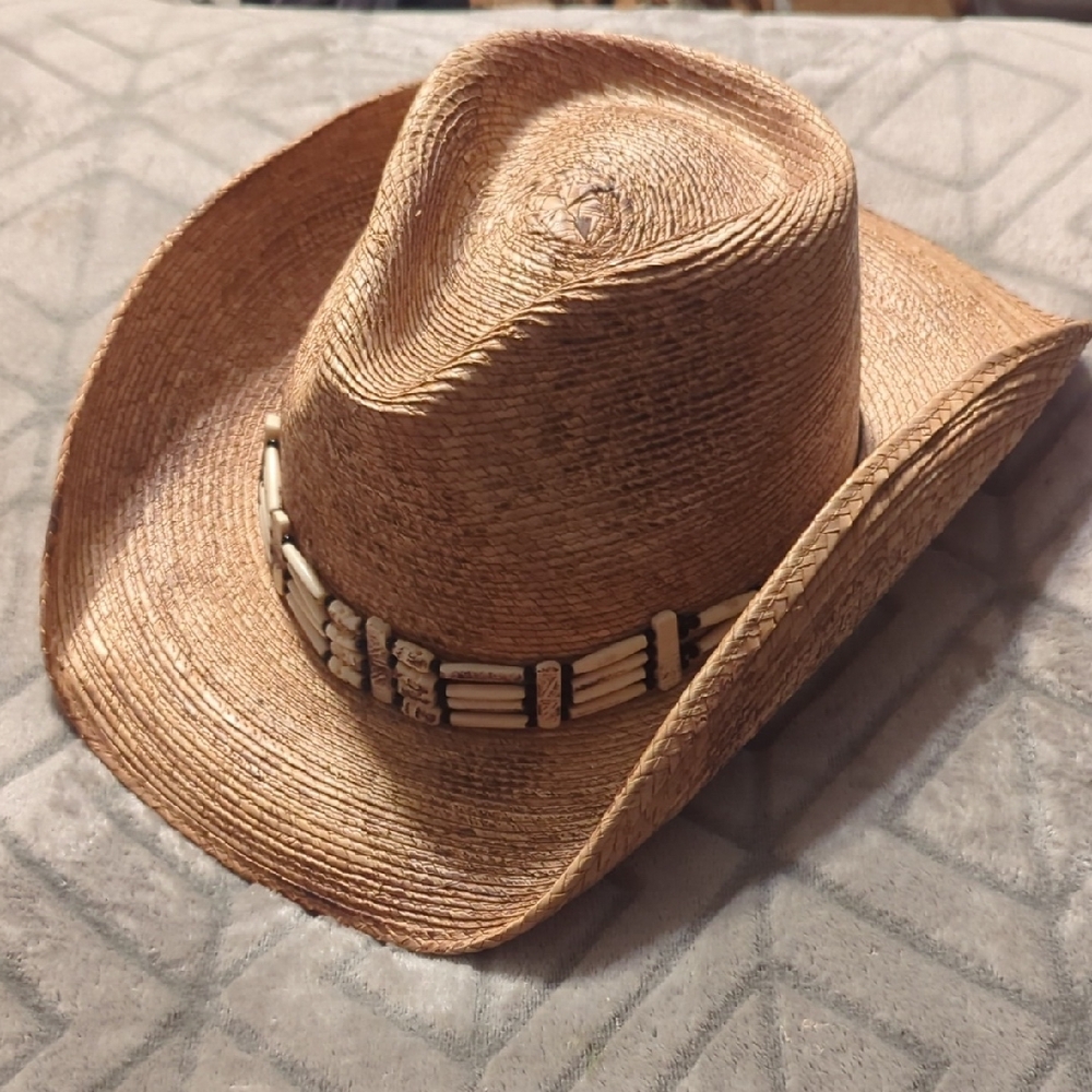 BKE Brown Straw Cowboy Hat with Beaded Band